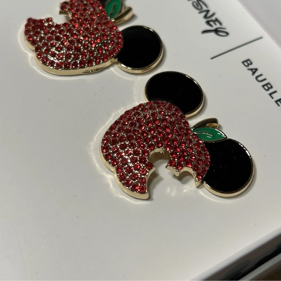 BaubleBar Mickey Sparkling Red Apple Earrings Te - Picture 3 of 8